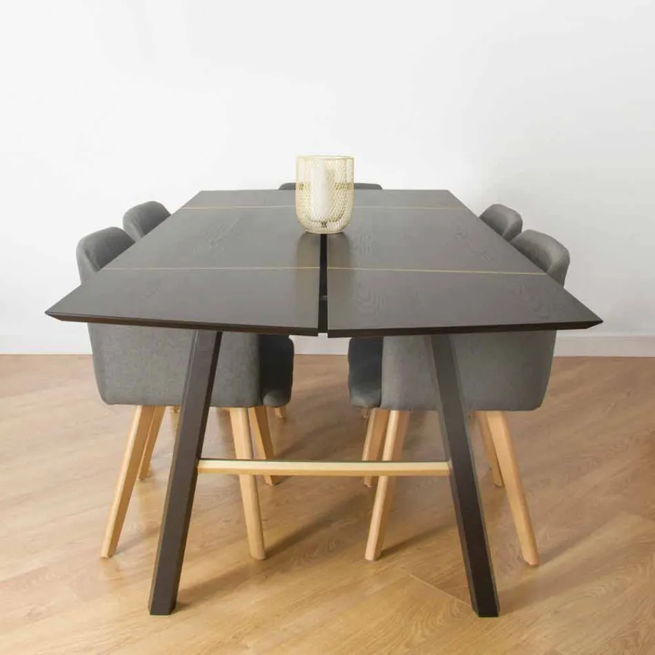 Mesa de comedor moderna de madera de fresno con detalles negros o dorados - Andria Viadurini