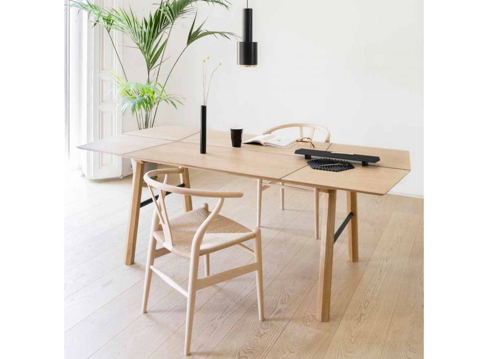Mesa de comedor moderna de madera de fresno con detalles negros o dorados - Andria Viadurini