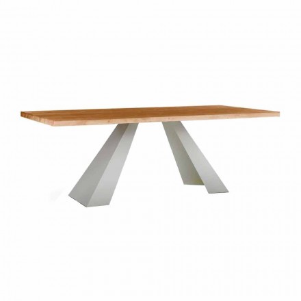 Mesa de comedor moderna en madera y metal lacado en blanco Made in Italy - Miuca Viadurini