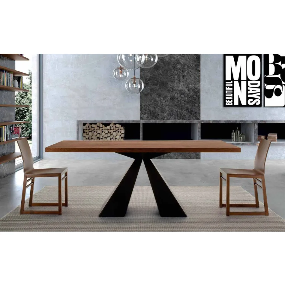 Mesa de comedor moderna en madera chapada y acero Made in Italy - Dalmata Viadurini