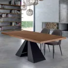 Mesa de comedor moderna en madera chapada y acero Made in Italy - Dalmata Viadurini