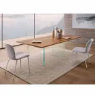 Mesa de comedor moderna en roble anudado y vidrio Made in Italy - Sibillo Viadurini