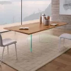 Mesa de comedor moderna en roble anudado y vidrio Made in Italy - Sibillo Viadurini