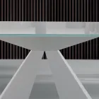 Mesa de comedor moderna en vidrio y acero blanco Made in Italy - Dálmata Viadurini