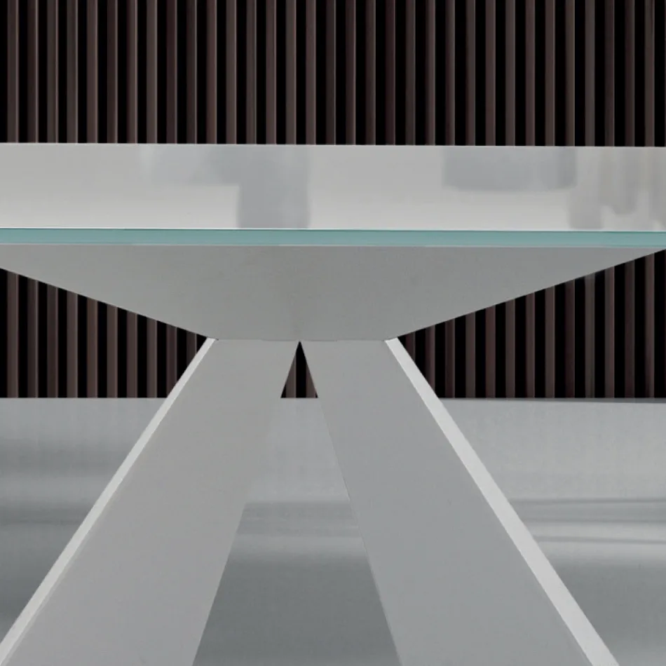 Mesa de comedor moderna en vidrio y acero blanco Made in Italy - Dálmata Viadurini
