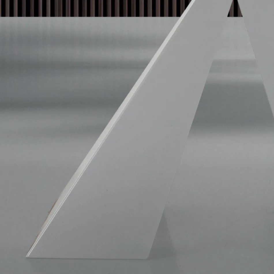 Mesa de comedor moderna en vidrio y acero blanco Made in Italy - Dálmata Viadurini