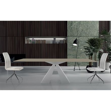 Mesa de comedor moderna en vidrio y acero blanco Made in Italy - Dálmata Viadurini