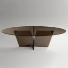 Mesa de comedor ovalada con tapa y base de vidrio Made in Italy - Tiseo Viadurini