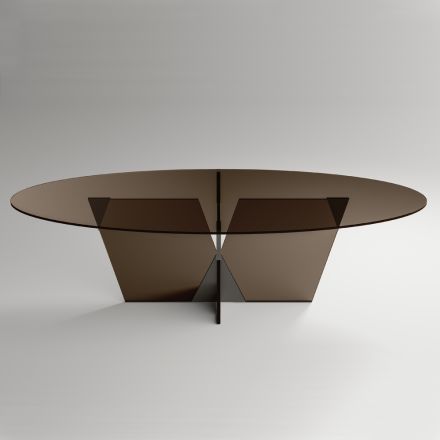 Mesa de comedor ovalada con tapa y base de vidrio Made in Italy - Tiseo Viadurini
