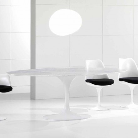 Mesa de comedor ovalada con sobre de mármol de Carrara Made in Italy - Nero Viadurini