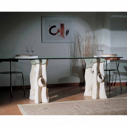 Petra ovalada mesa de comedor y cristal de diseño moderno Daiana Viadurini