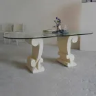 mesa de comedor ovalada de piedra y cristal de diseño clásico Aracne Viadurini