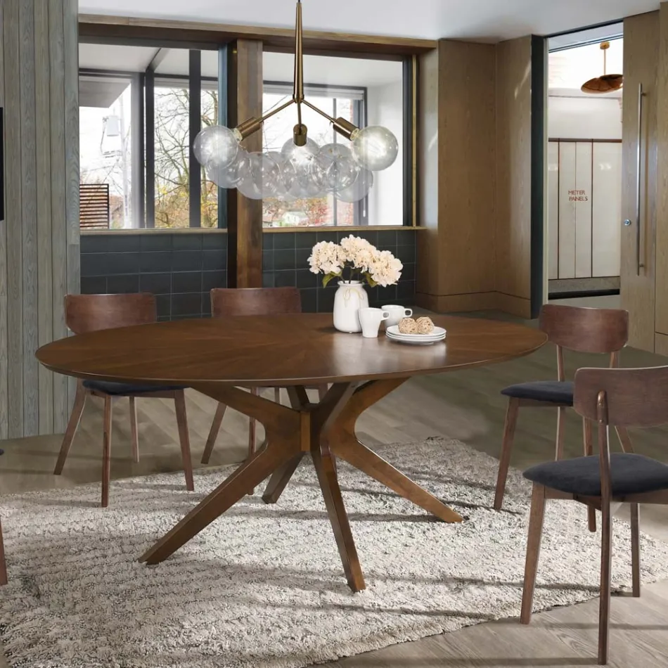 Mesa de comedor ovalada en MDF con estructura de madera maciza - Fulmine Viadurini