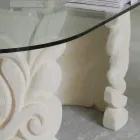 mesa de comedor ovalada en piedra y cristal de diseño moderno Aden Viadurini