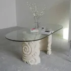 mesa de comedor ovalada en piedra y cristal de diseño moderno Aden Viadurini