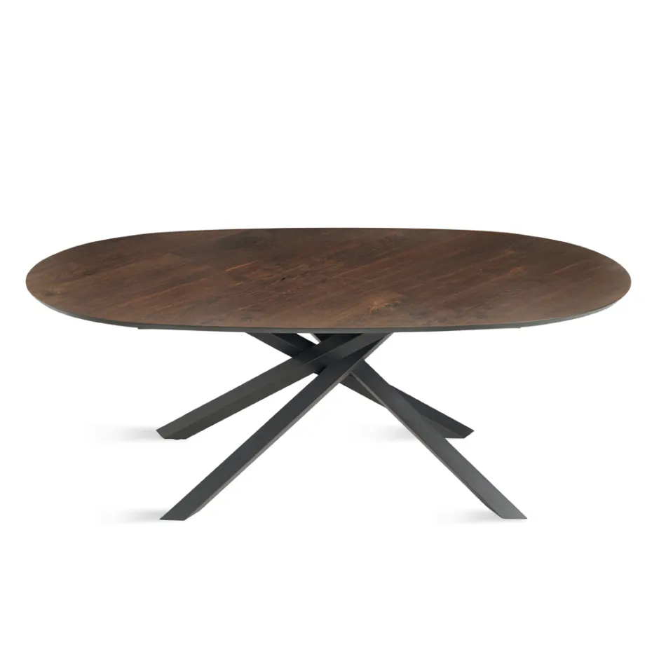 Mesa de comedor ovalada en chapa de roble y base de metal negro - Domo Viadurini