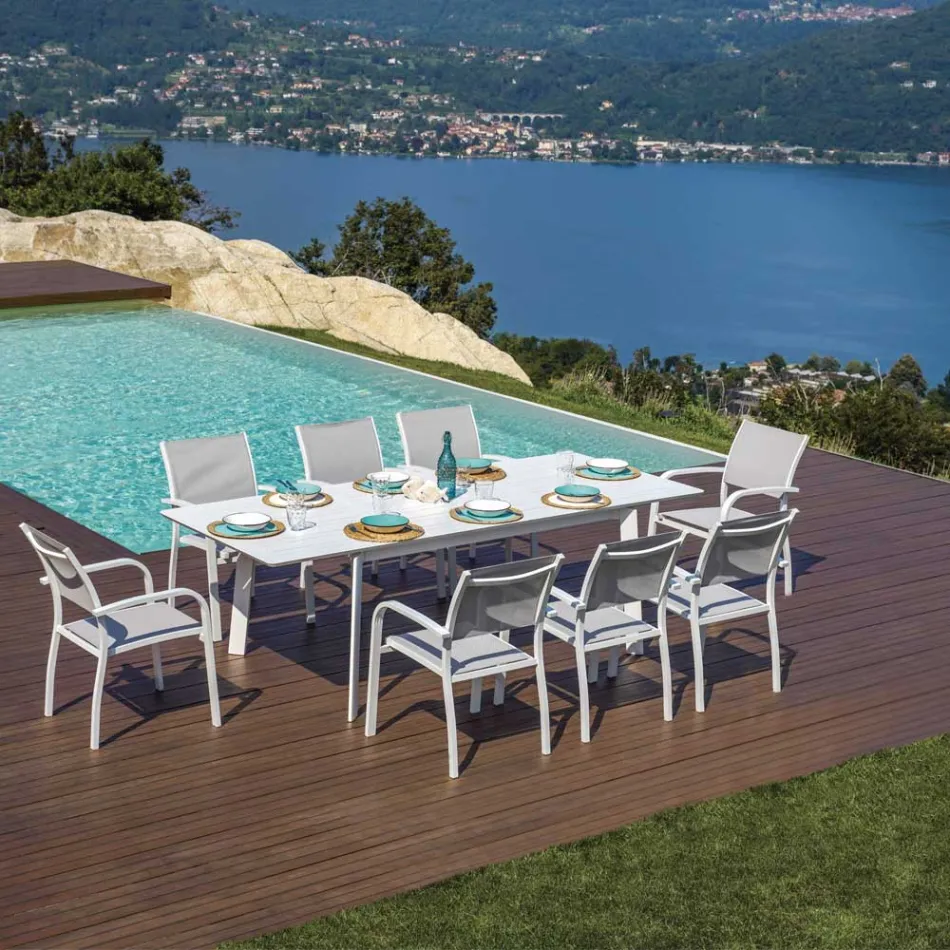 Mesa de comedor exterior extensible de hasta 240 cm en aluminio - Levanto Viadurini
