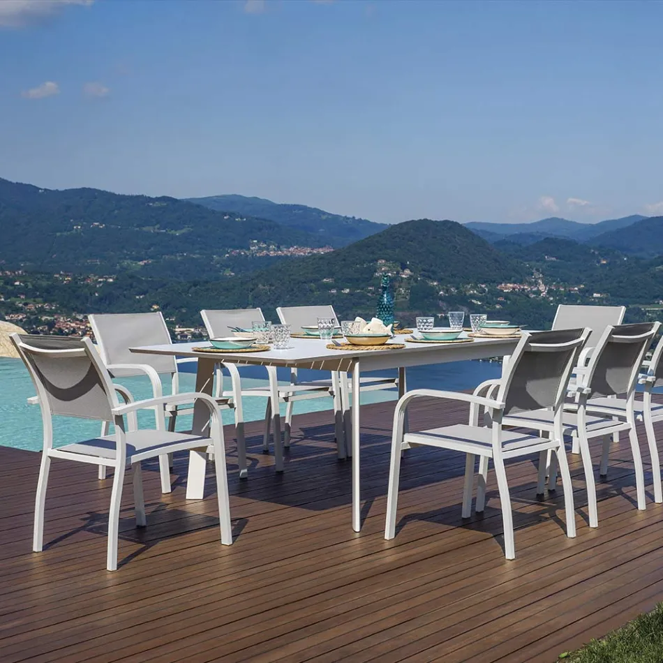 Mesa de comedor exterior extensible de hasta 240 cm en aluminio - Levanto Viadurini