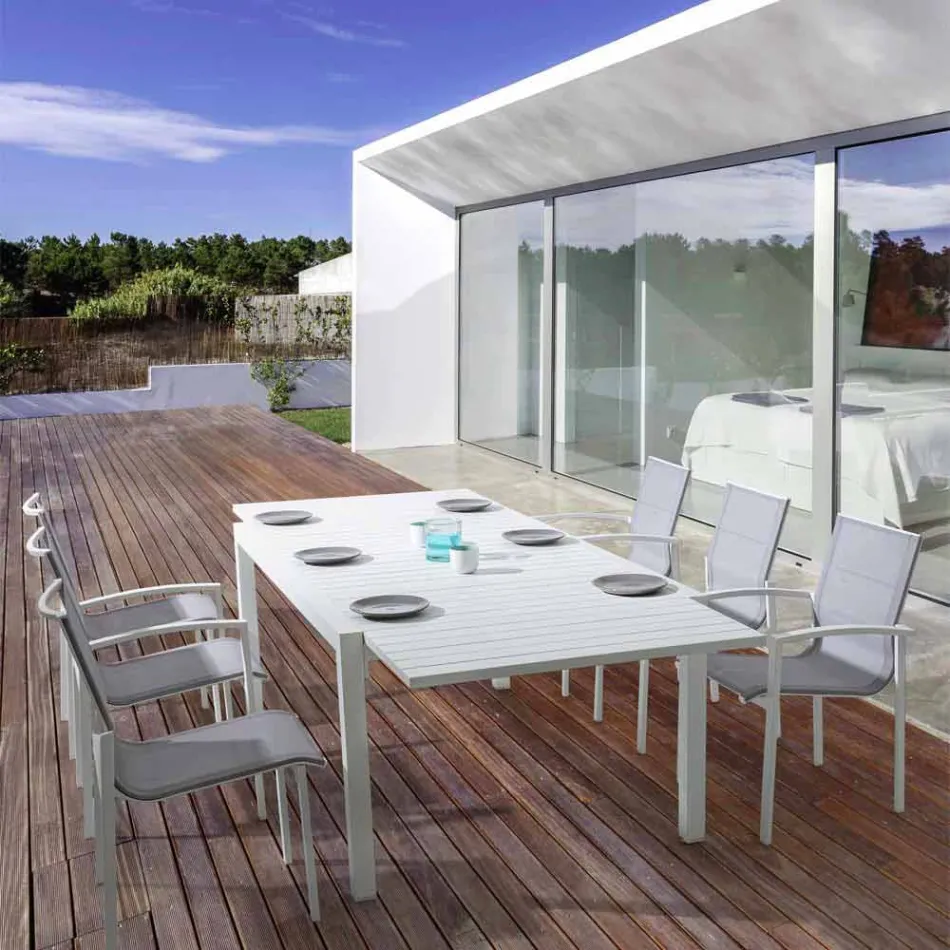 Mesa de comedor de exterior extensible hasta 270 cm en aluminio - Veria Viadurini