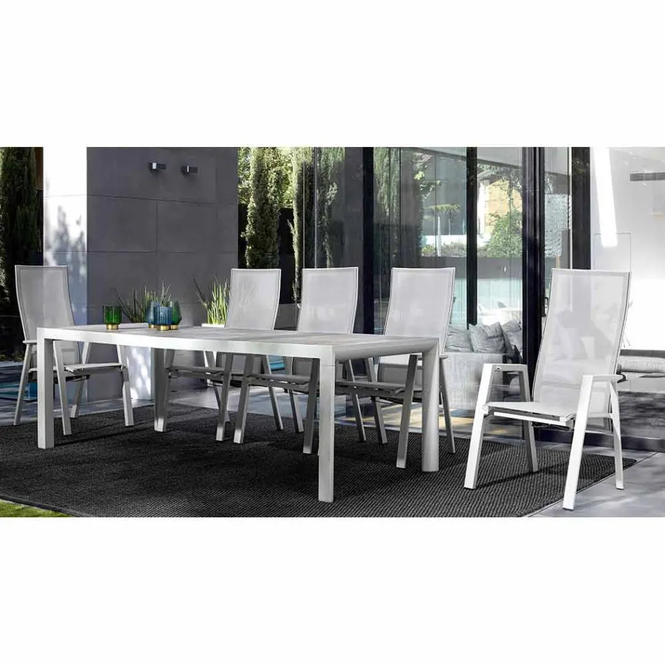 Mesa de comedor para exteriores en cerámica y aluminio, Homemotion - Salem Viadurini