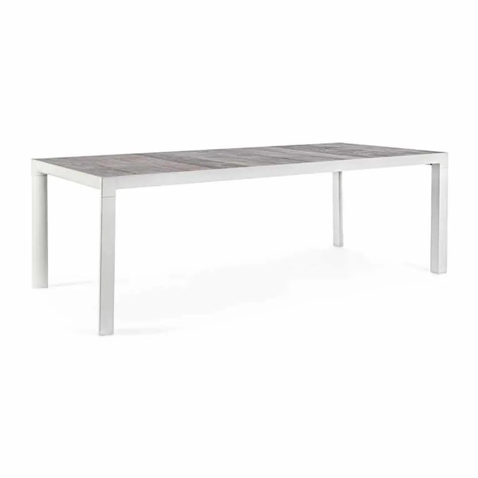 Mesa de comedor para exteriores en cerámica y aluminio, Homemotion - Salem Viadurini