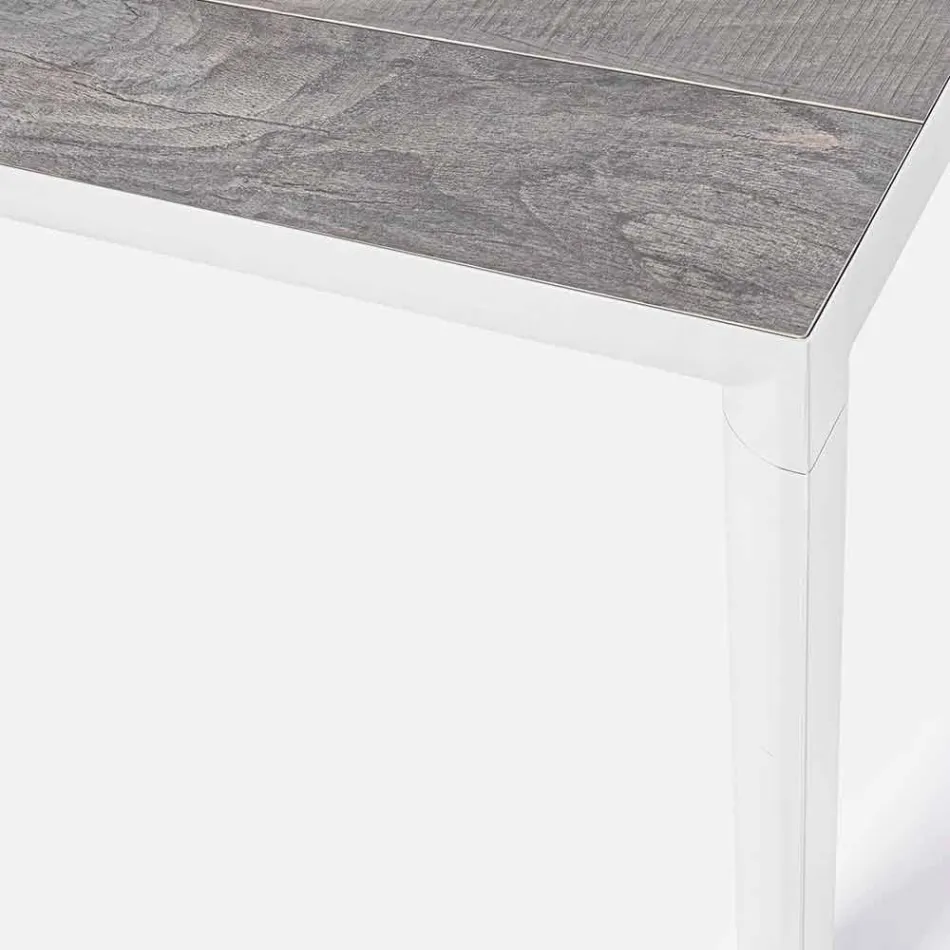 Mesa de comedor para exteriores en cerámica y aluminio, Homemotion - Salem Viadurini