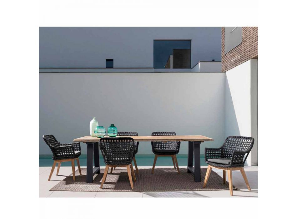 Mesa de comedor exterior en teca y aluminio, Homemotion - Rolando Viadurini