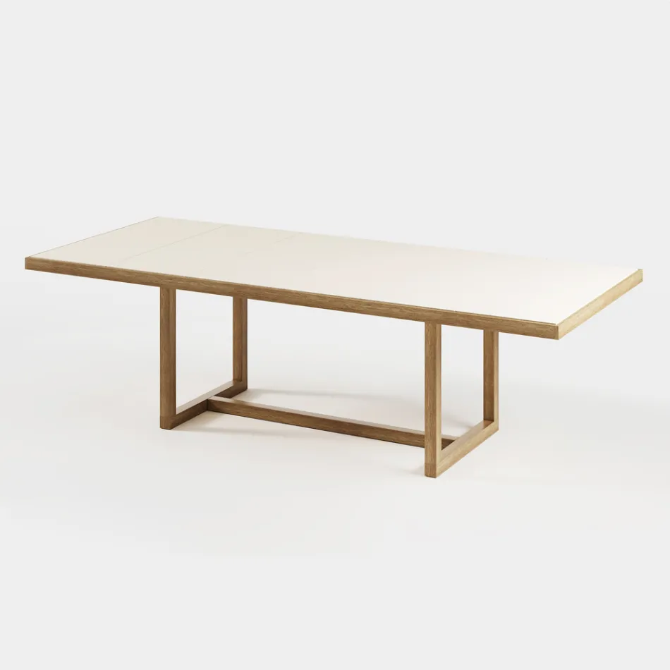 Mesa de comedor de jardín en madera de iroko y gres Made in Italy - Bresson Viadurini