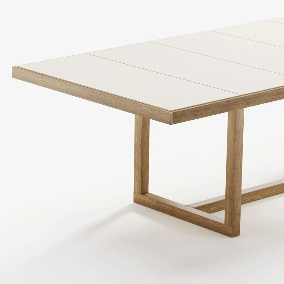 Mesa de comedor de jardín en madera de iroko y gres Made in Italy - Bresson Viadurini