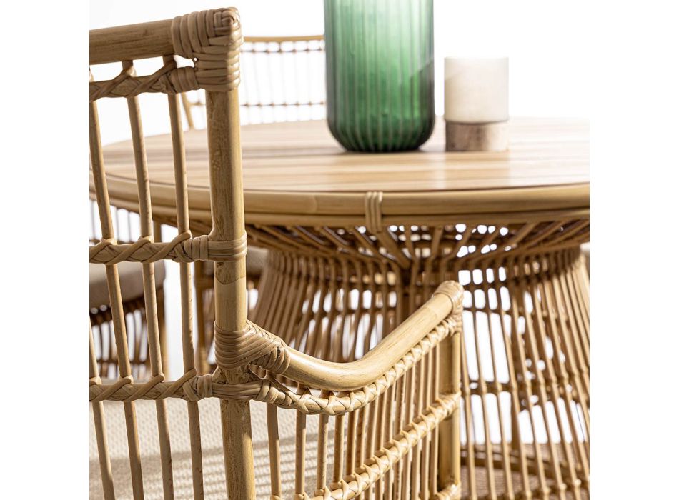 Mesa de comedor de jardín en aluminio y tapa de teca-Svlk - Matter Viadurini