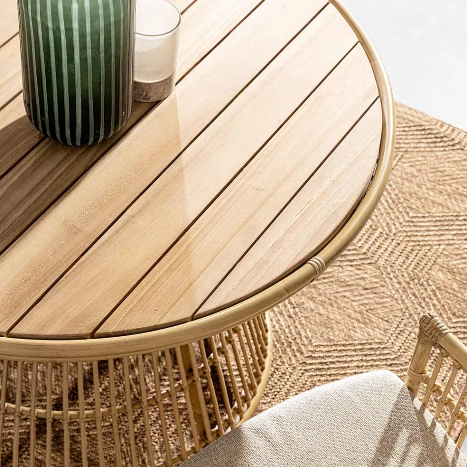 Mesa de comedor de jardín en aluminio y tapa de teca-Svlk - Matter Viadurini