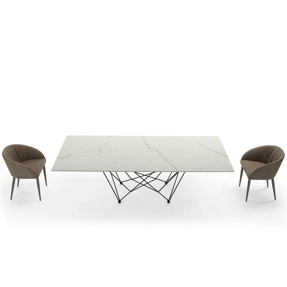 Mesa de comedor con tablero de Laminam y base de acero Made in Italy - Ezzellino Viadurini