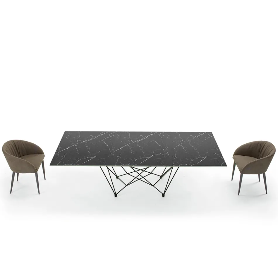 Mesa de comedor con tablero de Laminam y base de acero Made in Italy - Ezzellino Viadurini