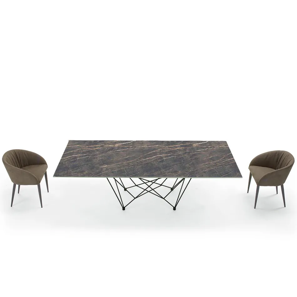 Mesa de comedor con tablero de Laminam y base de acero Made in Italy - Ezzellino Viadurini
