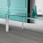 Mesa de comedor de vidrio y base de madera maciza Made in Italy - Presino Viadurini