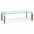Mesa de comedor de vidrio y base de madera maciza Made in Italy - Presino