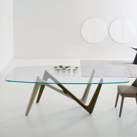 Mesa de comedor con tapa de vidrio y patas de poliuretano 2 tamaños - Stalto Viadurini