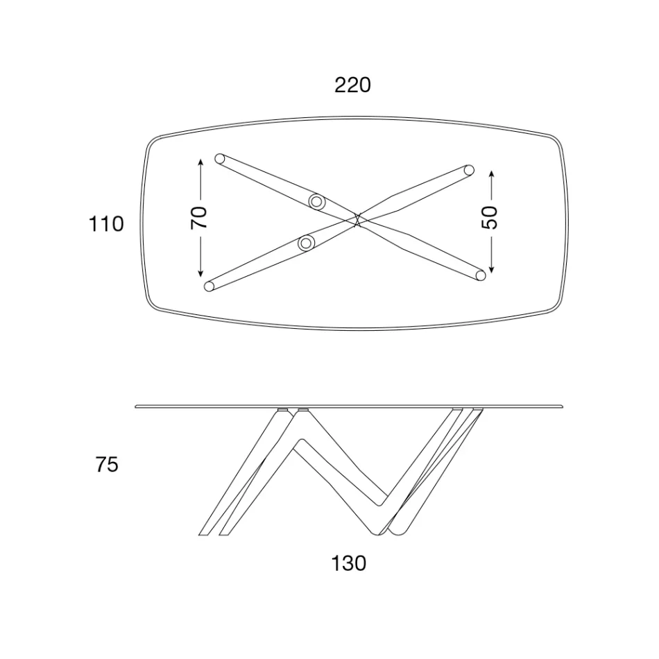 Mesa de comedor con tapa de vidrio y patas de poliuretano 2 tamaños - Stalto Viadurini