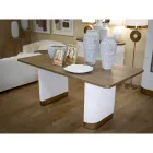 Mesa de comedor rectangular de madera decorada con líneas en relieve - Rachel Viadurini