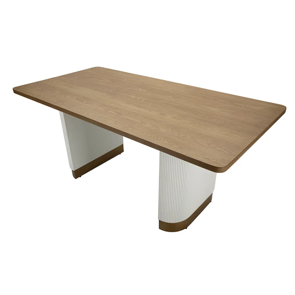 Mesa de comedor rectangular de madera decorada con líneas en relieve - Rachel Viadurini