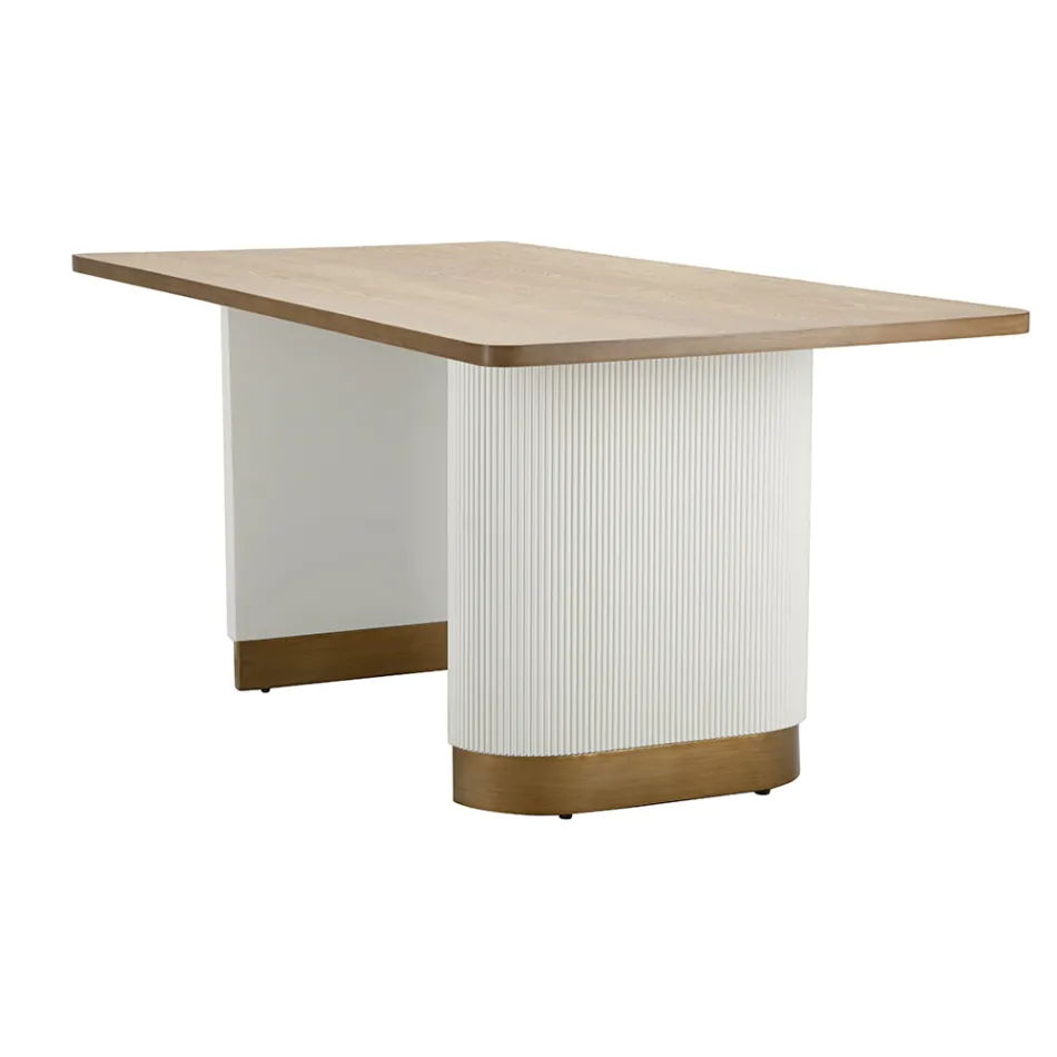 Mesa de comedor rectangular de madera decorada con líneas en relieve - Rachel Viadurini