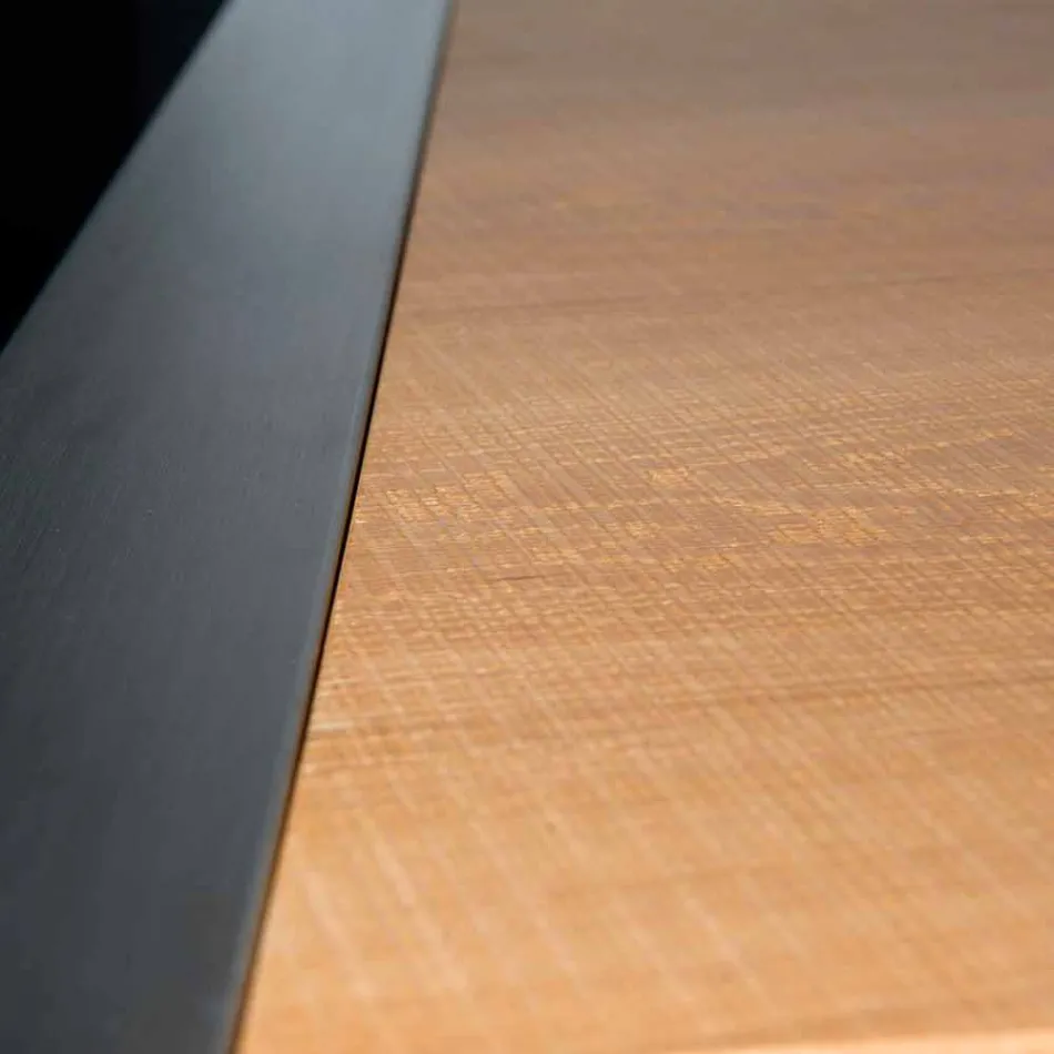 mesa de comedor rectangular en estafas de roble y acero inoxidable Viadurini