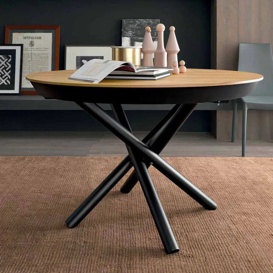 Mesa de comedor extensible redonda con tapa de madera Made in Italy - Crodino Viadurini
