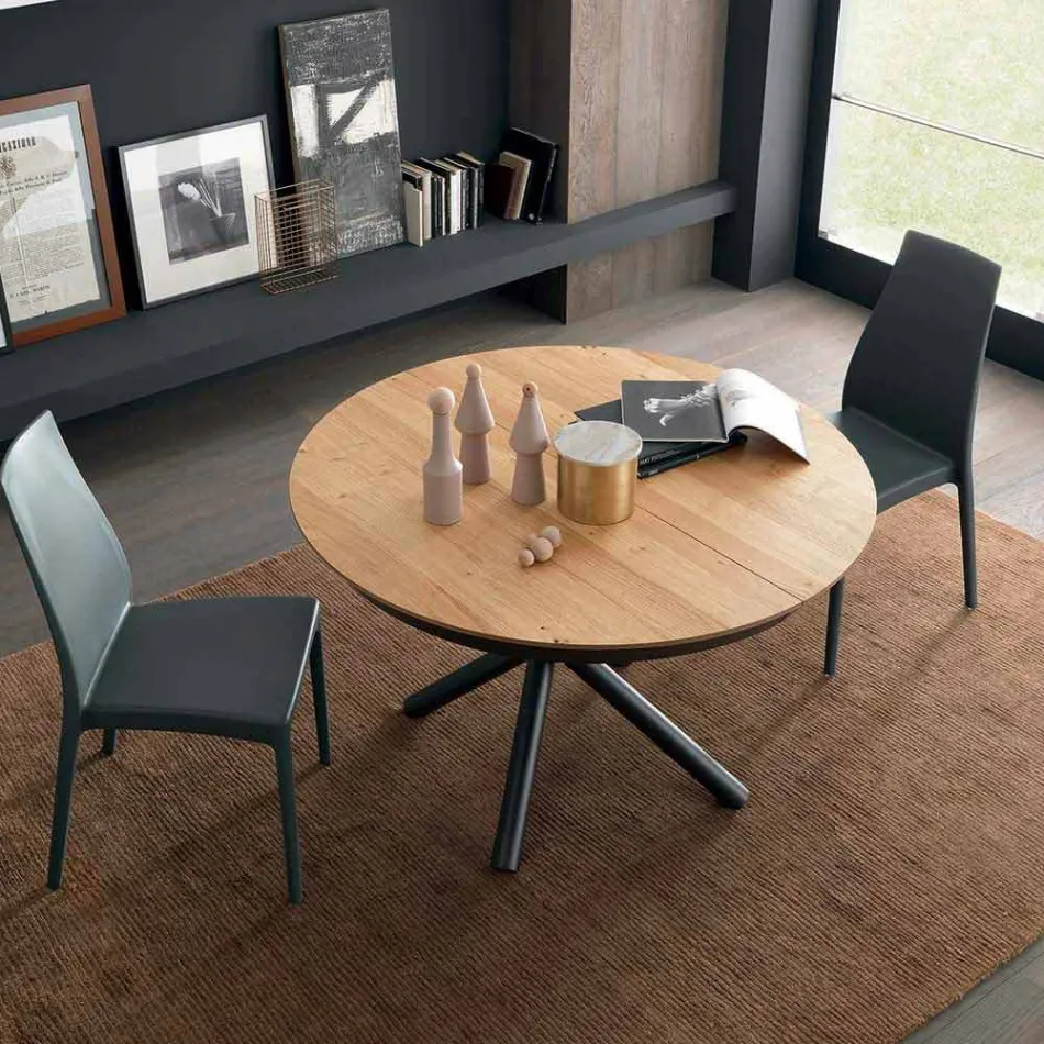Mesa de comedor extensible redonda con tapa de madera Made in Italy - Crodino Viadurini