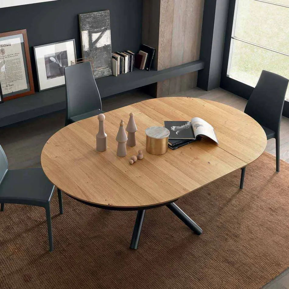 Mesa de comedor extensible redonda con tapa de madera Made in Italy - Crodino Viadurini