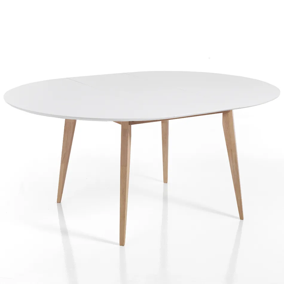 Mesa de comedor redonda extensible hasta 160 cm en mdf y madera - Ciacco Viadurini