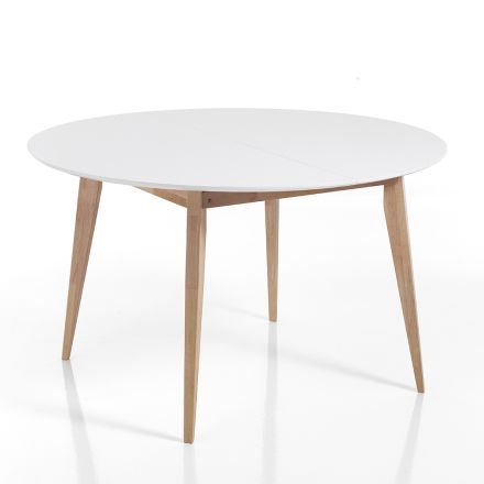 Mesa de comedor redonda extensible hasta 160 cm en mdf y madera - Ciacco Viadurini