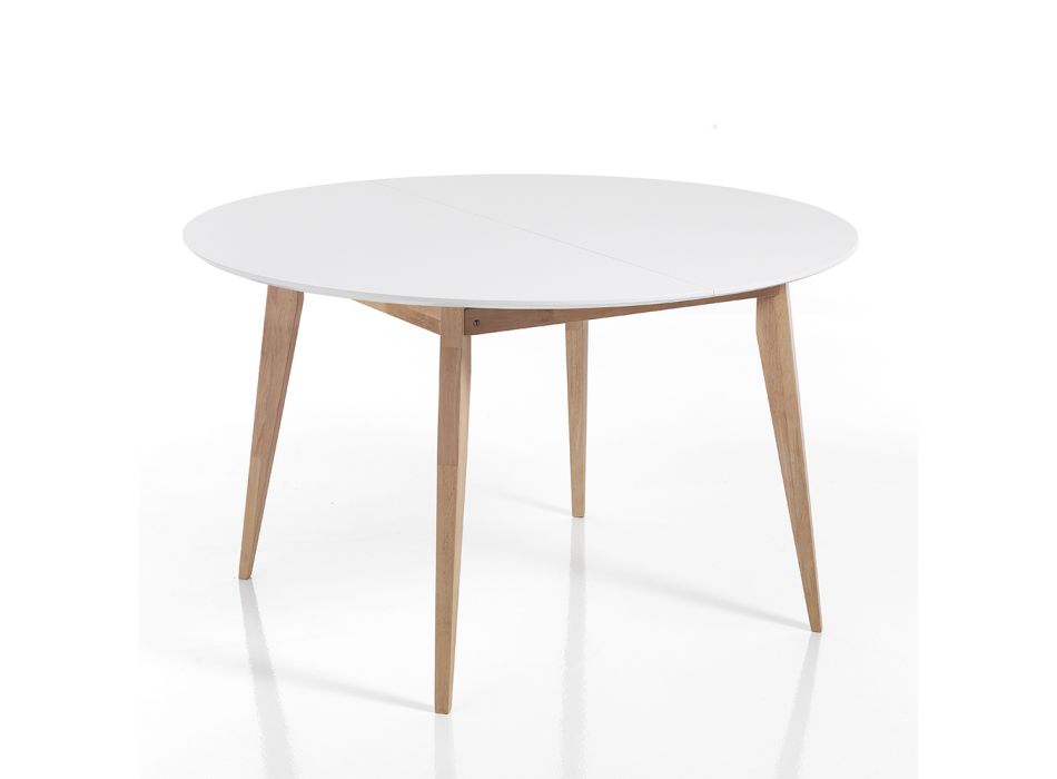 Mesa de comedor redonda extensible hasta 160 cm en mdf y madera - Ciacco Viadurini