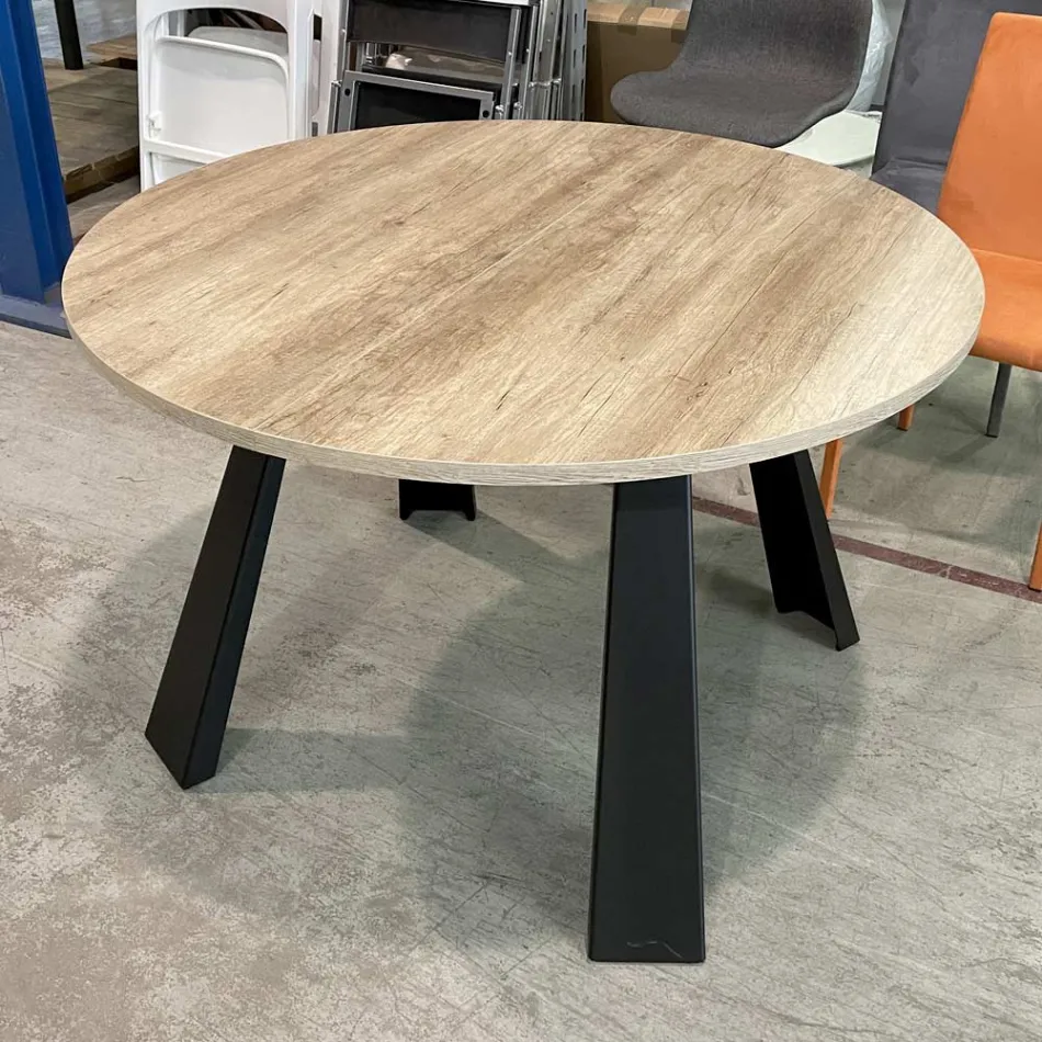 Mesa de comedor redonda extensible hasta 370 cm en madera y metal - Caimano Viadurini