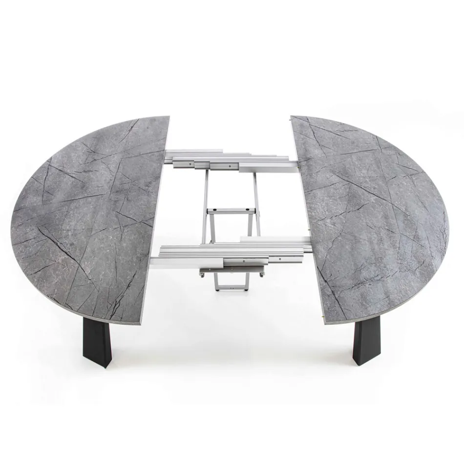 Mesa de comedor redonda extensible hasta 370 cm en madera y metal - Caimano Viadurini